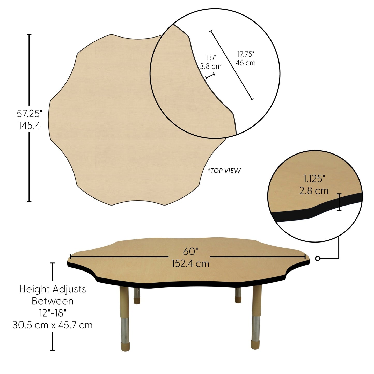 FDP 60" x 60" Flower T - Molding Activity Table with Adjustable Tiny Tot Legs (FDP - 14890 - XX) - SchoolOutlet