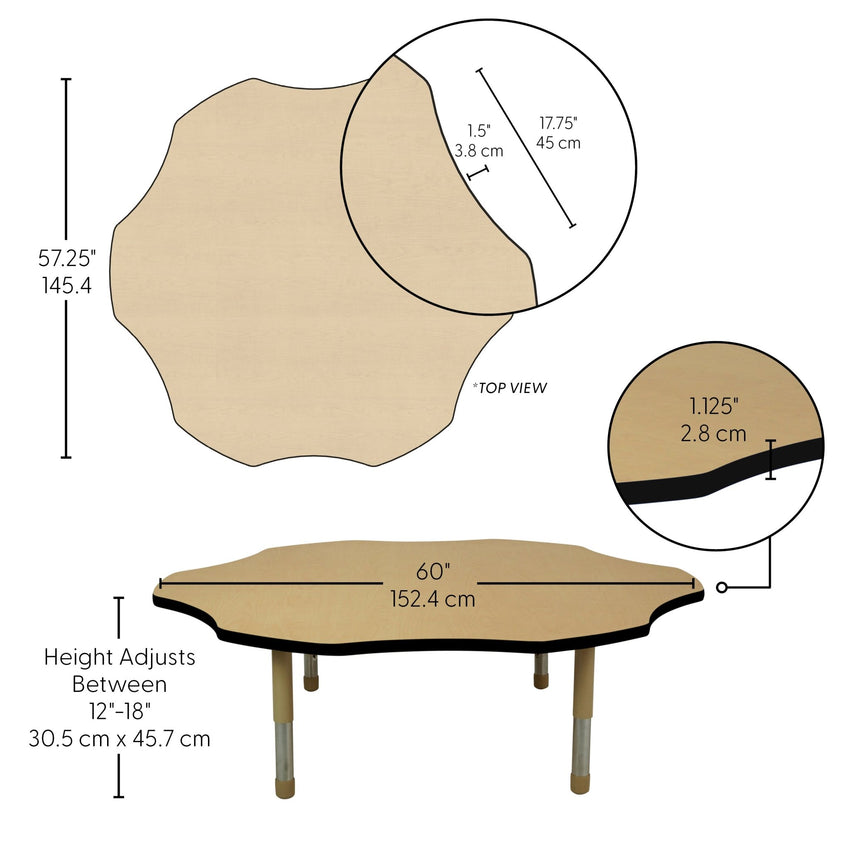 FDP 60" x 60" Flower T - Molding Activity Table with Adjustable Tiny Tot Legs (FDP - 14890 - XX) - SchoolOutlet