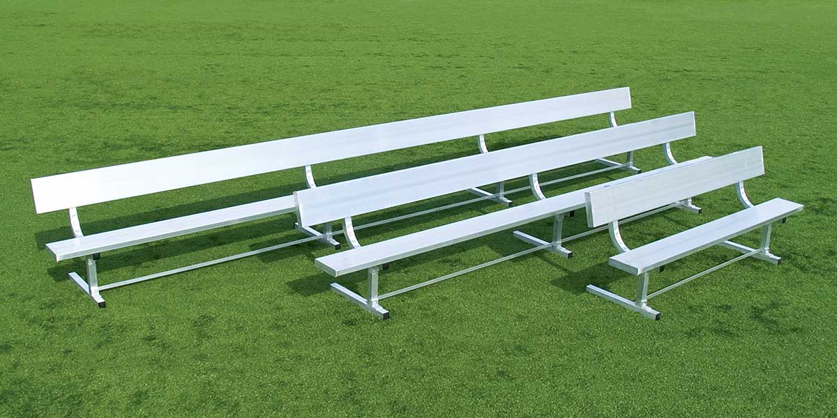 Fisher Aluminum Team Bench with Backrest 21 ft Powder Coated Non - Skid Planks (FIS - AB21BPC) - SchoolOutlet