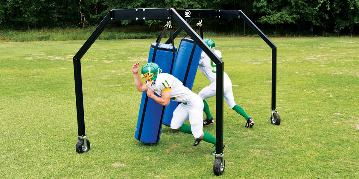 Fisher Blocking (Frame 10 ft W) With 2 Hanging Dummy 18''D - 72''L Adjustable Height Trainer (FIS - PF1021872) - SchoolOutlet