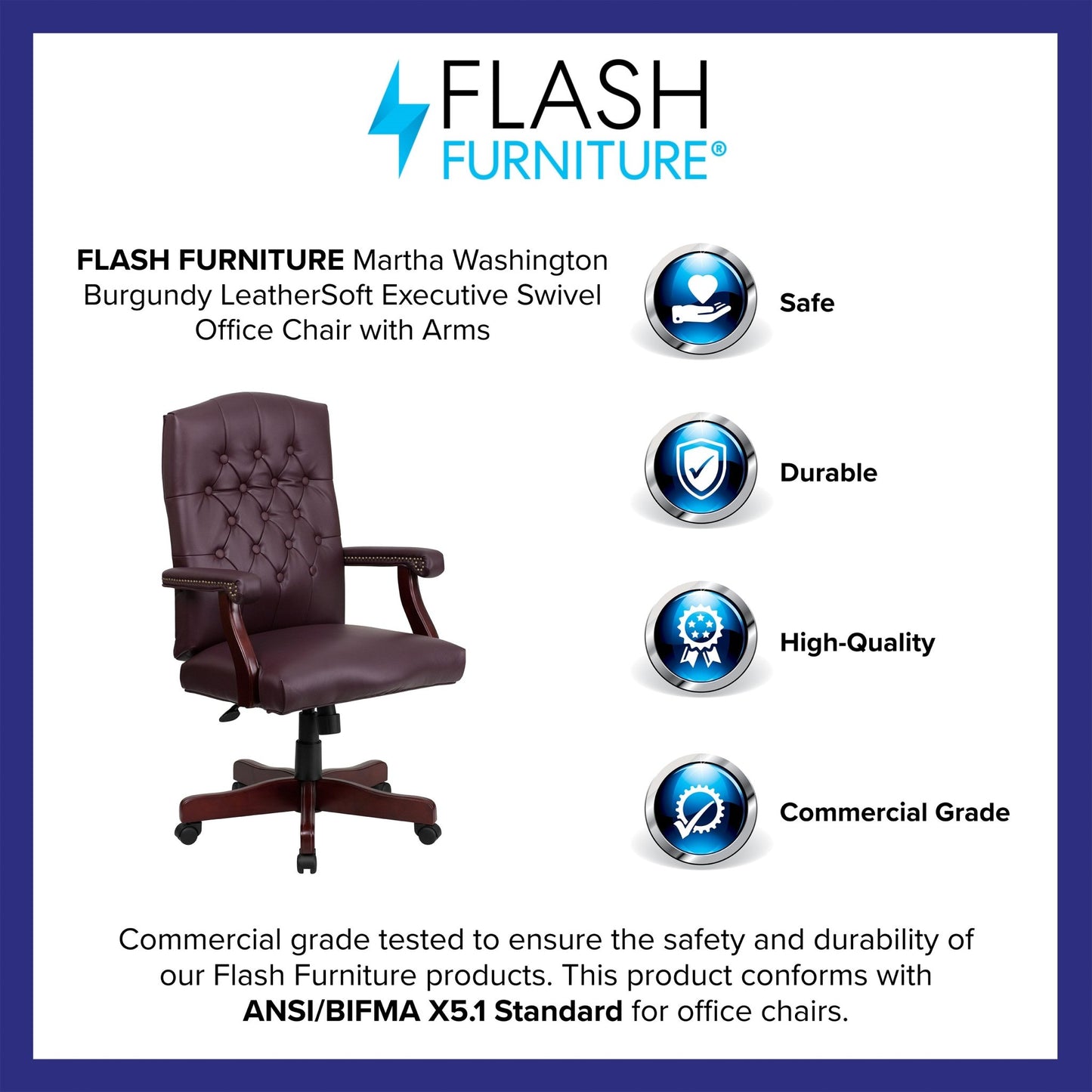 Martha Washington LeatherSoft Executive Swivel Office Chair with Arms by Flash Furniture - SchoolOutlet