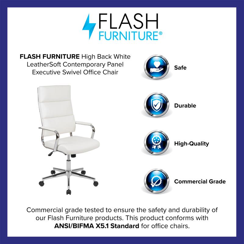 Flash Furniture Hansel High Back LeatherSoft Contemporary Panel Executive Swivel Office Chair (BT - 20595H - 2 - XX - GG) - SchoolOutlet