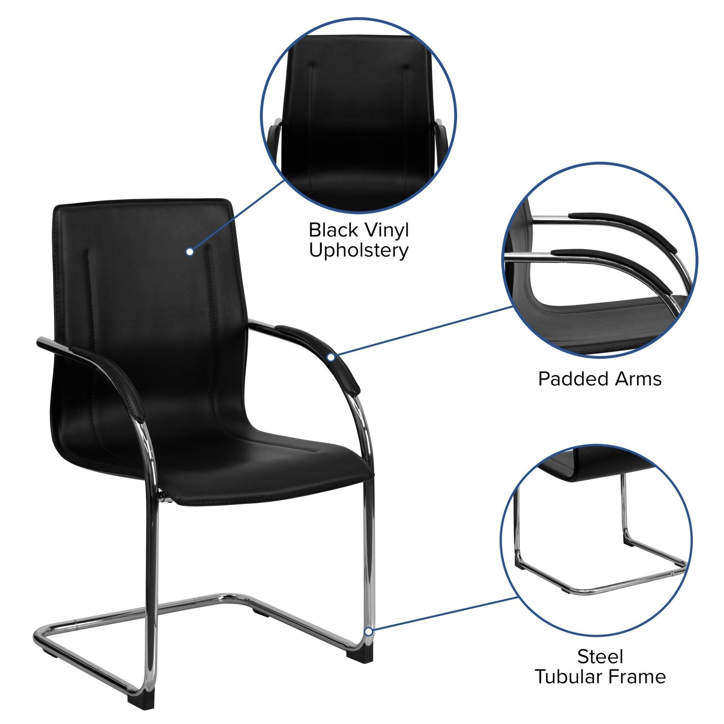 Valrico Reception Chair with Black Vinyl Side and Chrome Sled Base by Flash Furniture - SchoolOutlet