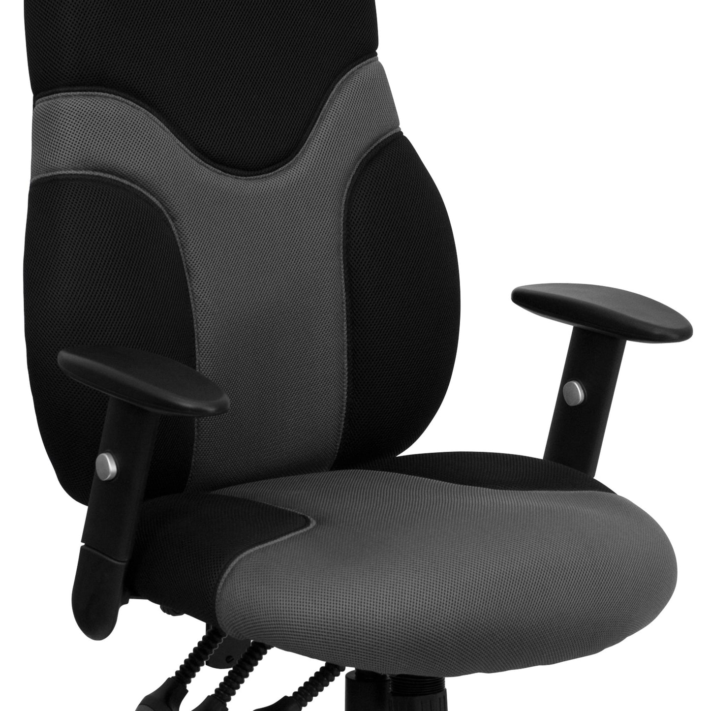 Abbott Swivel Task Office Chair with Adjustable Arms, High Black Back Ergonomic and Gray Mesh by Flash Furniture - SchoolOutlet