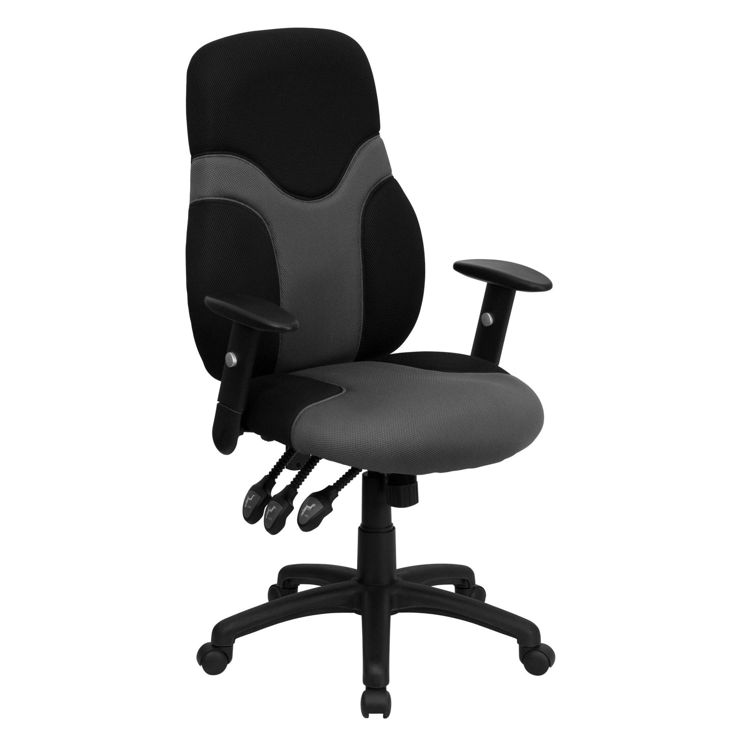 Abbott Swivel Task Office Chair with Adjustable Arms, High Black Back Ergonomic and Gray Mesh by Flash Furniture - SchoolOutlet