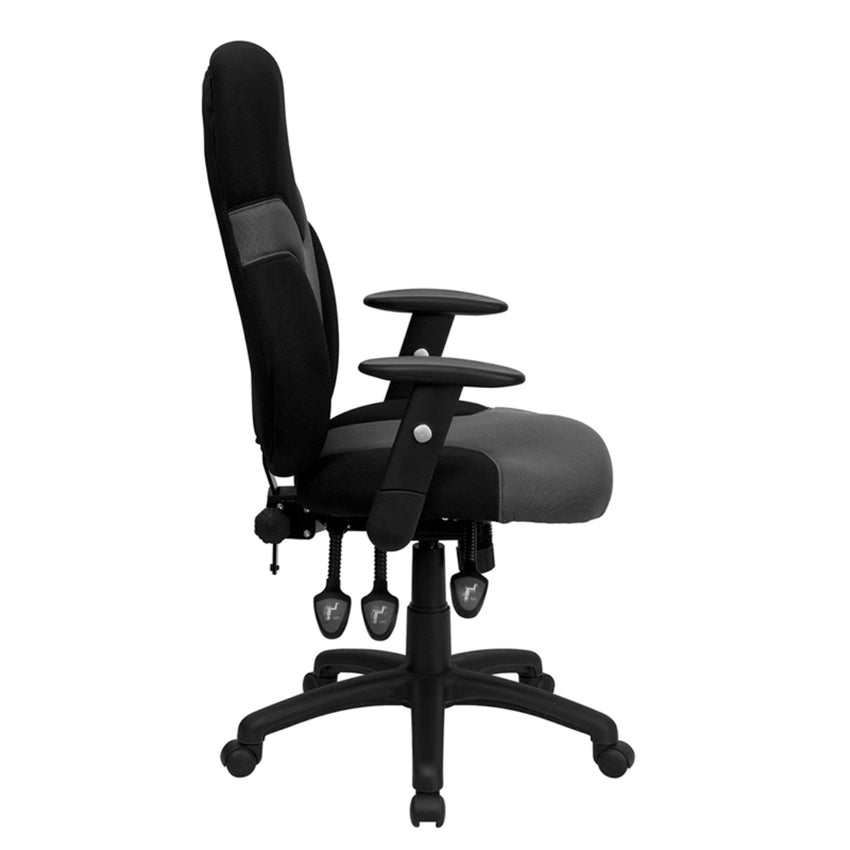 Abbott Swivel Task Office Chair with Adjustable Arms, High Black Back Ergonomic and Gray Mesh by Flash Furniture - SchoolOutlet