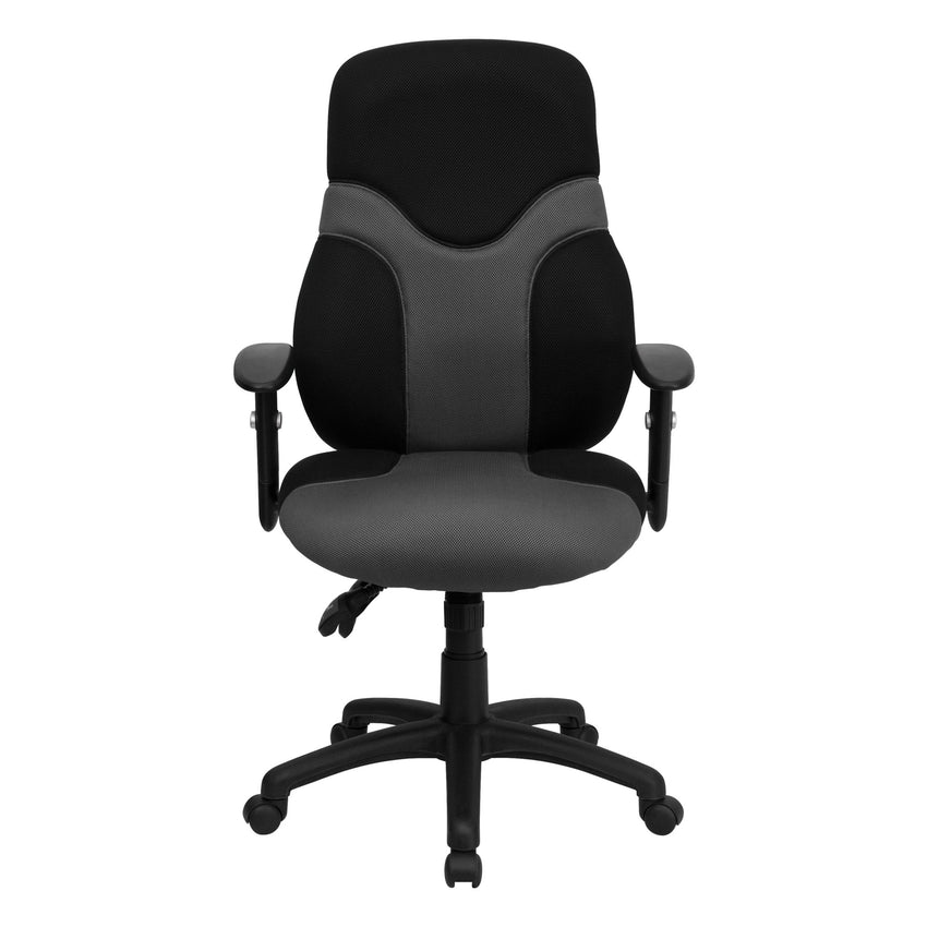 Abbott Swivel Task Office Chair with Adjustable Arms, High Black Back Ergonomic and Gray Mesh by Flash Furniture - SchoolOutlet