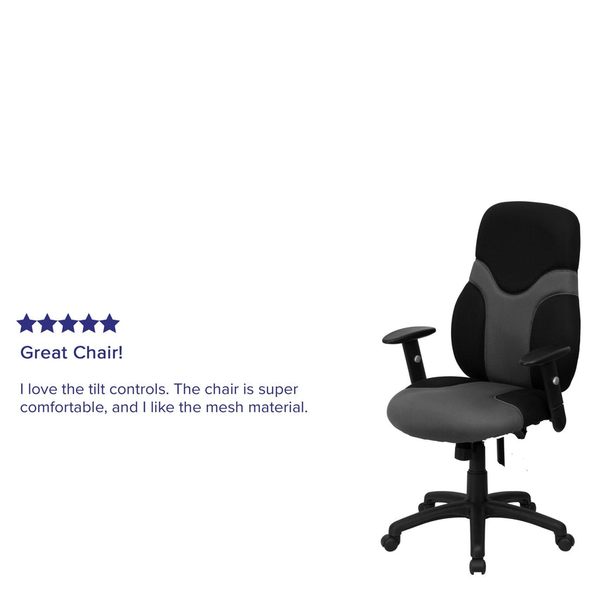Abbott Swivel Task Office Chair with Adjustable Arms, High Black Back Ergonomic and Gray Mesh by Flash Furniture - SchoolOutlet