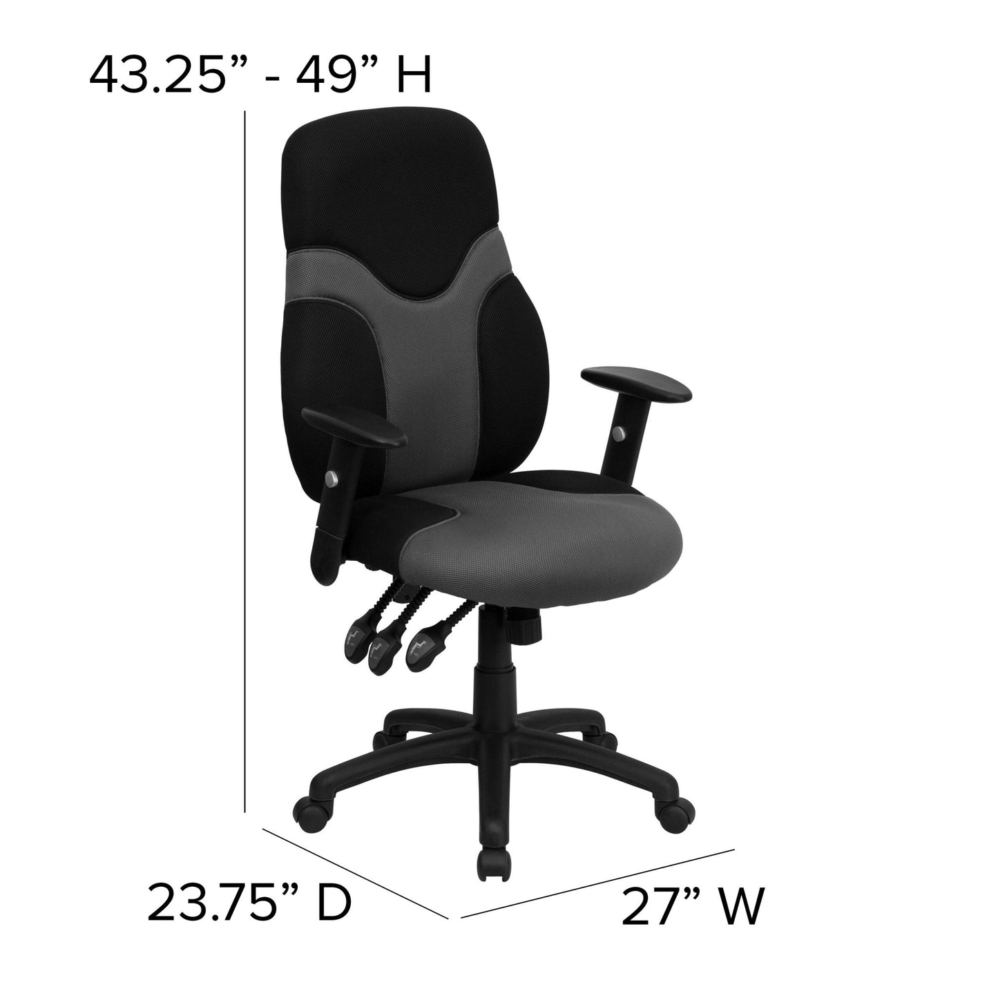 Abbott Swivel Task Office Chair with Adjustable Arms, High Black Back Ergonomic and Gray Mesh by Flash Furniture - SchoolOutlet