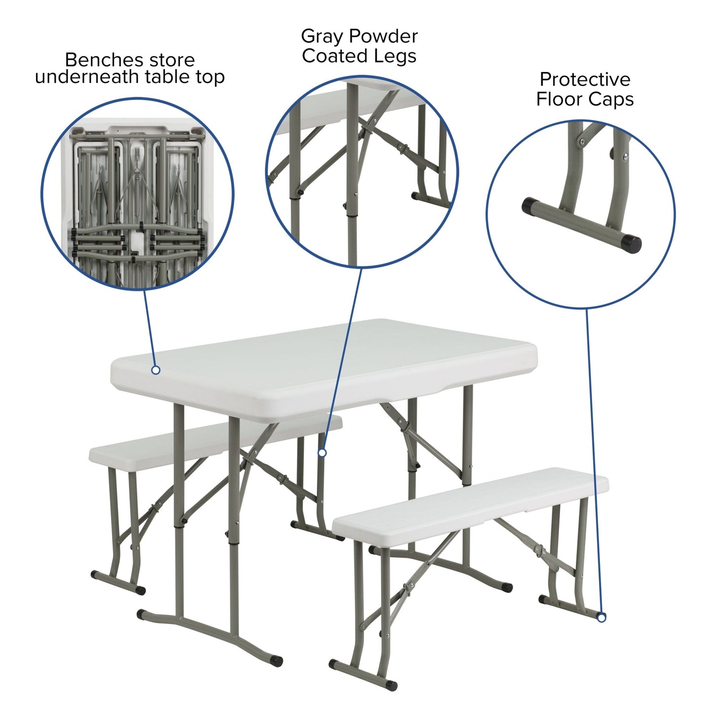 Rowan 3 Piece Portable Plastic Folding Bench and Table Set by Flash Furniture - SchoolOutlet