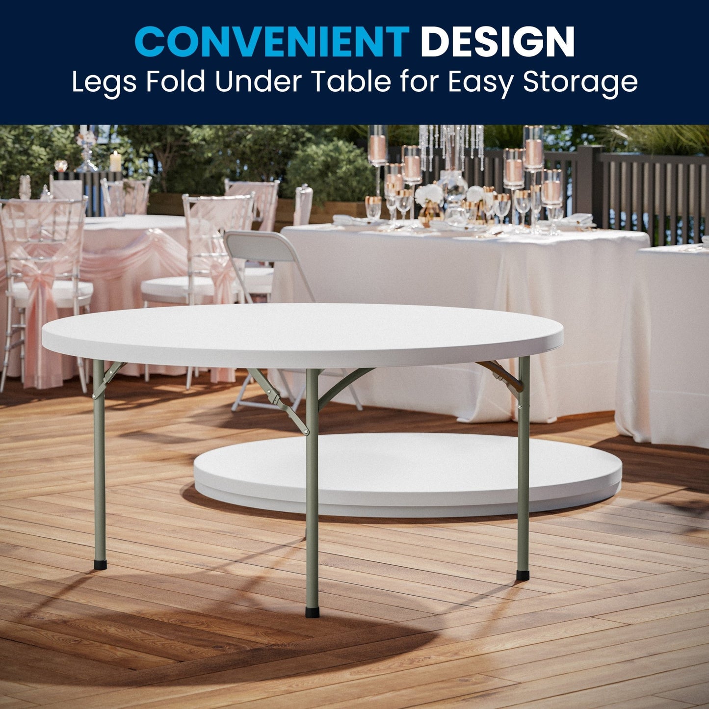 Elon 5 - Foot Round Plastic Folding Table for Banquet and Events, 880 LB Static Load Capacity - Granite White by Flash Furniture - SchoolOutlet