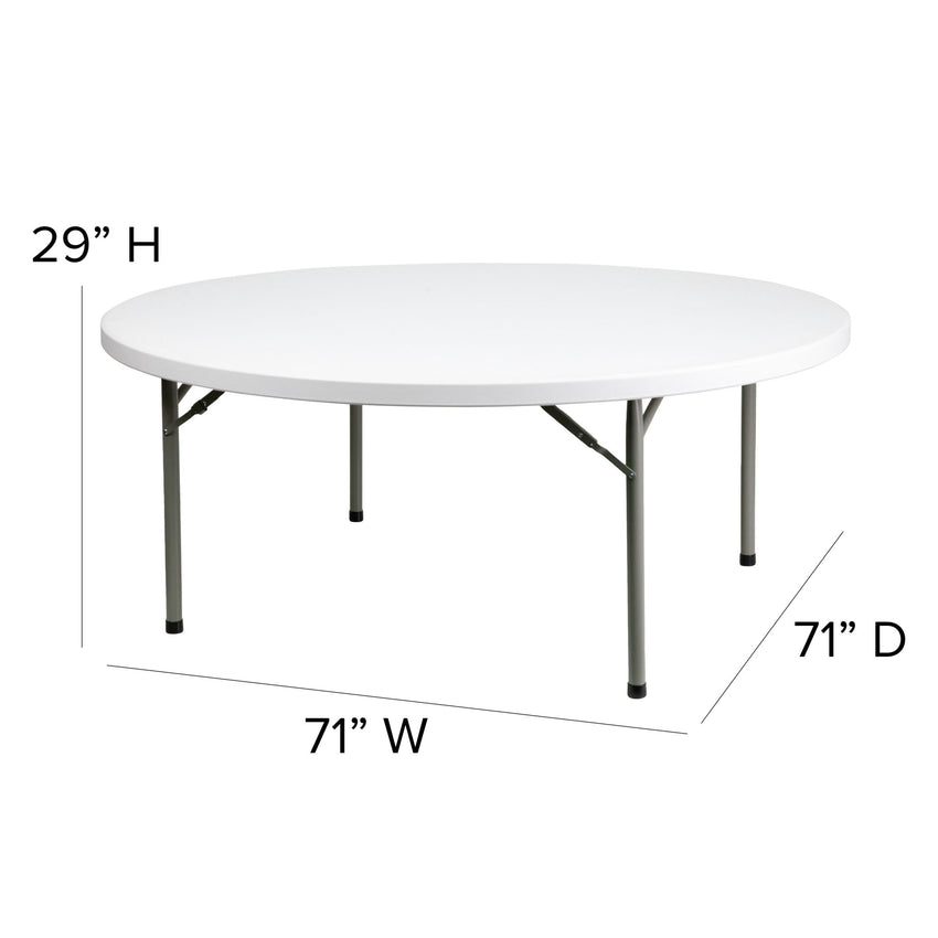 Elon 6 - Foot Round Plastic Folding Table for Banquet and Events, 1100 LB Static Load Capacity - Granite White by Flash Furniture - SchoolOutlet