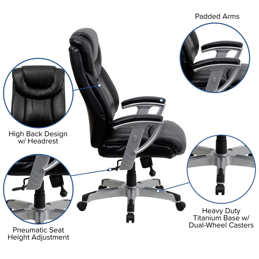 HERCULES Series Big & Tall Executive Ergonomic Office Chair with Silver Adjustable Arms 400 lb. Rated Weight Capacity by Flash Furniture - SchoolOutlet