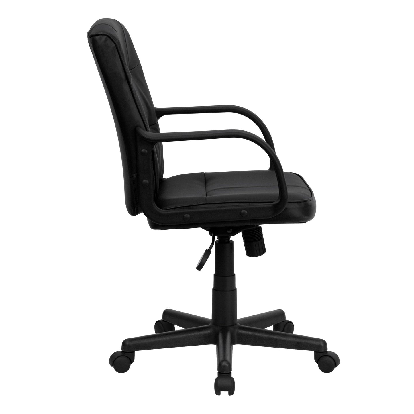 Rider Swivel Task Office Chair with Arms and Mid - Back Black, LeatherSoft by Flash Furniture - SchoolOutlet