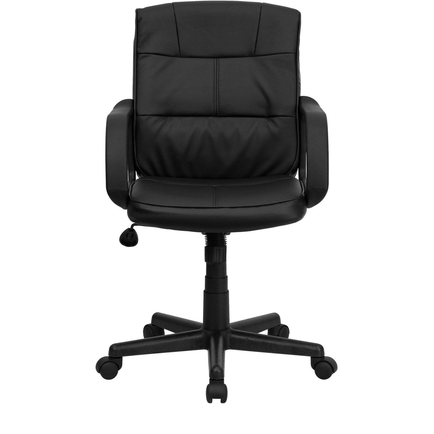 Rider Swivel Task Office Chair with Arms and Mid - Back Black, LeatherSoft by Flash Furniture - SchoolOutlet