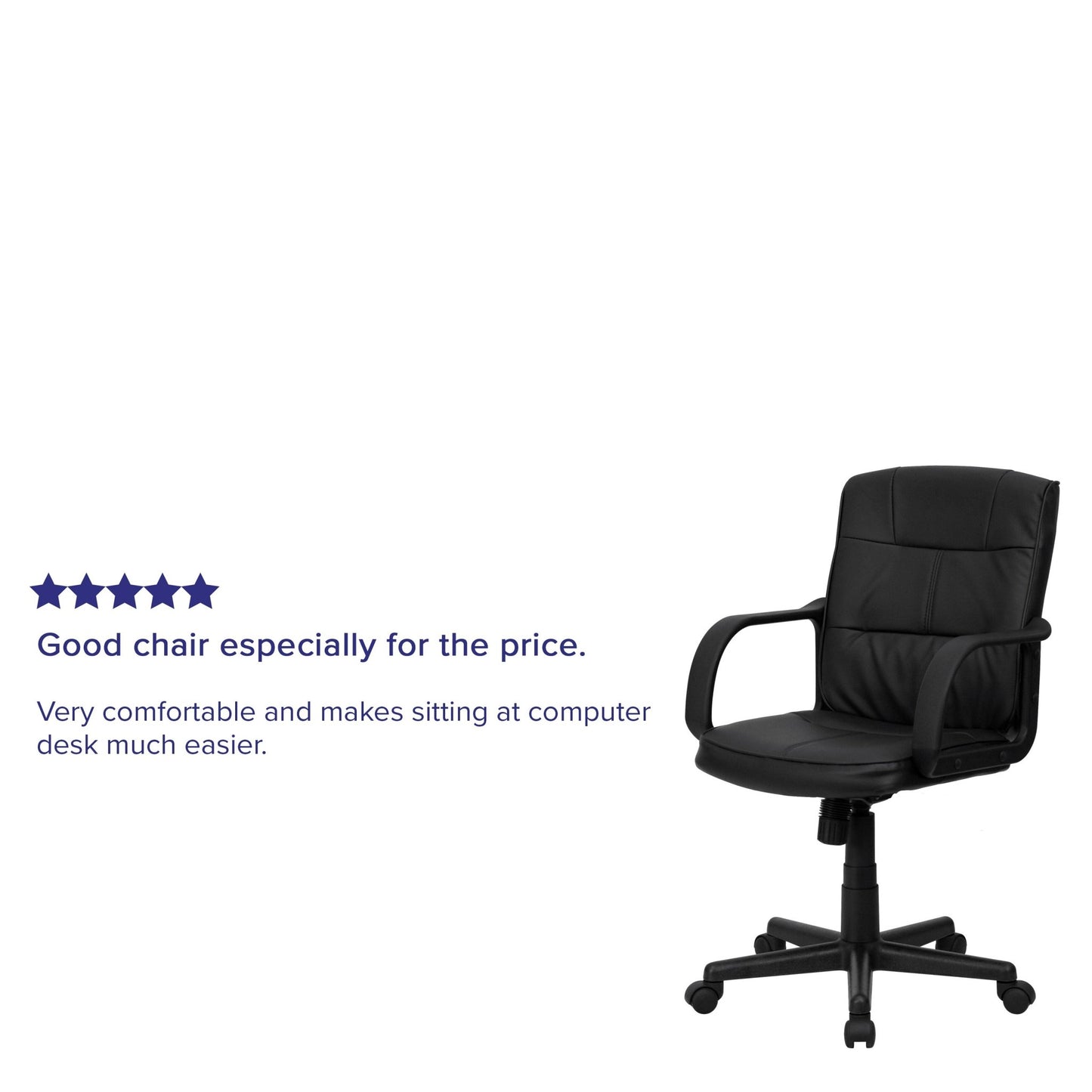 Rider Swivel Task Office Chair with Arms and Mid - Back Black, LeatherSoft by Flash Furniture - SchoolOutlet
