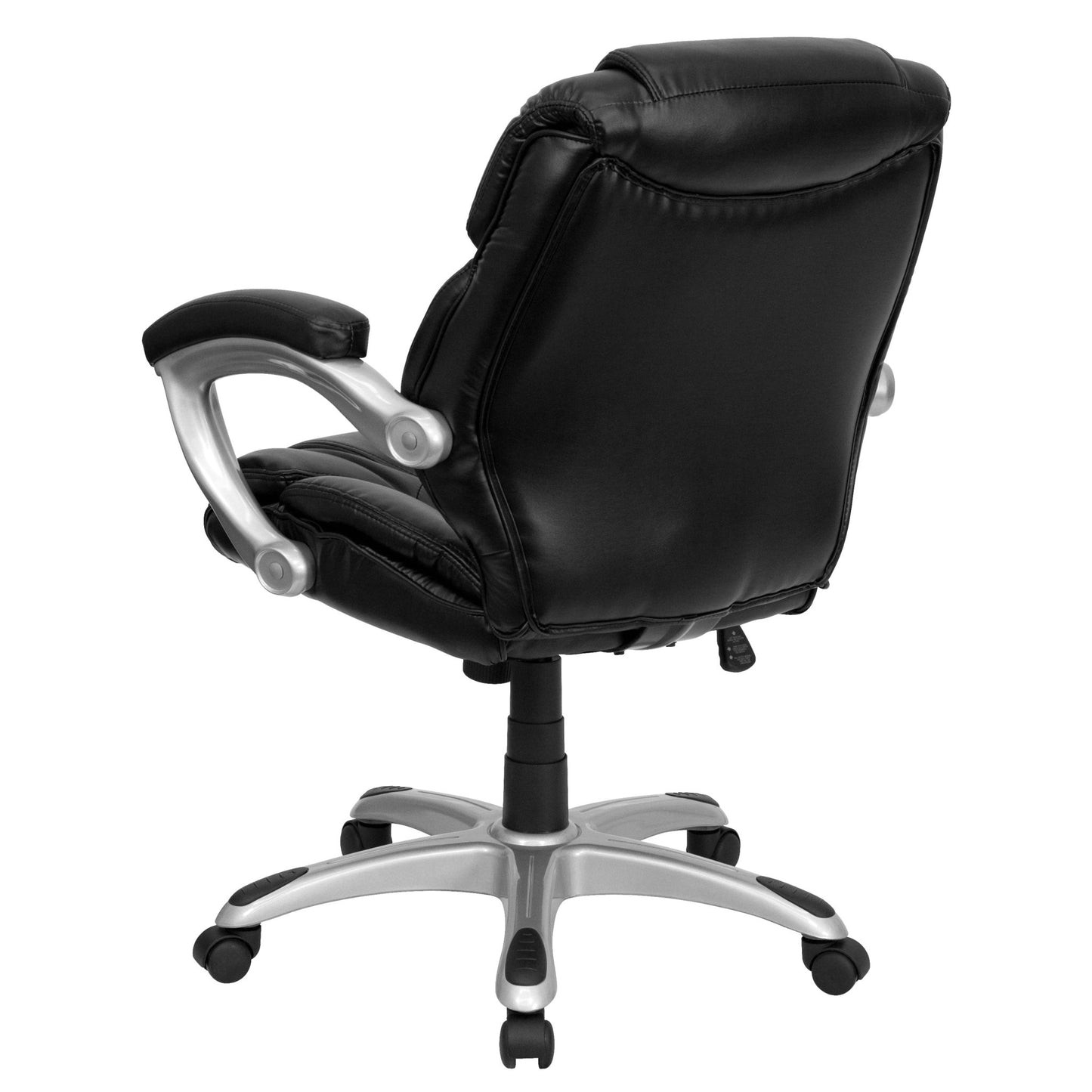 Heather Executive Swivel Ergonomic Office Chair with Mid - Back Black LeatherSoft, Silver Nylon Base and Arms by Flash Furniture - SchoolOutlet
