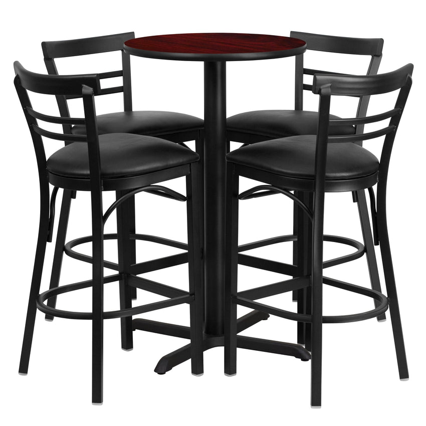 Carlton 24'' Round Laminate Table Set with X - Base and 4 Two - Slat Ladder Back Metal Barstools by Flash Furniture - SchoolOutlet
