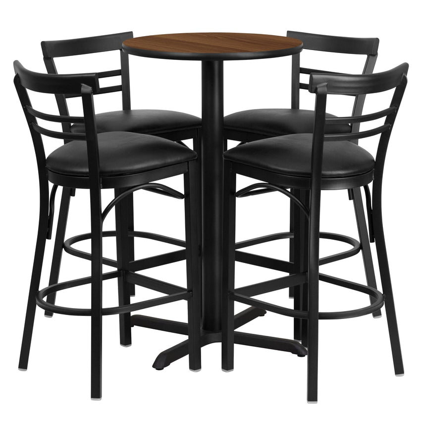 Carlton 24'' Round Laminate Table Set with X - Base and 4 Two - Slat Ladder Back Metal Barstools by Flash Furniture - SchoolOutlet