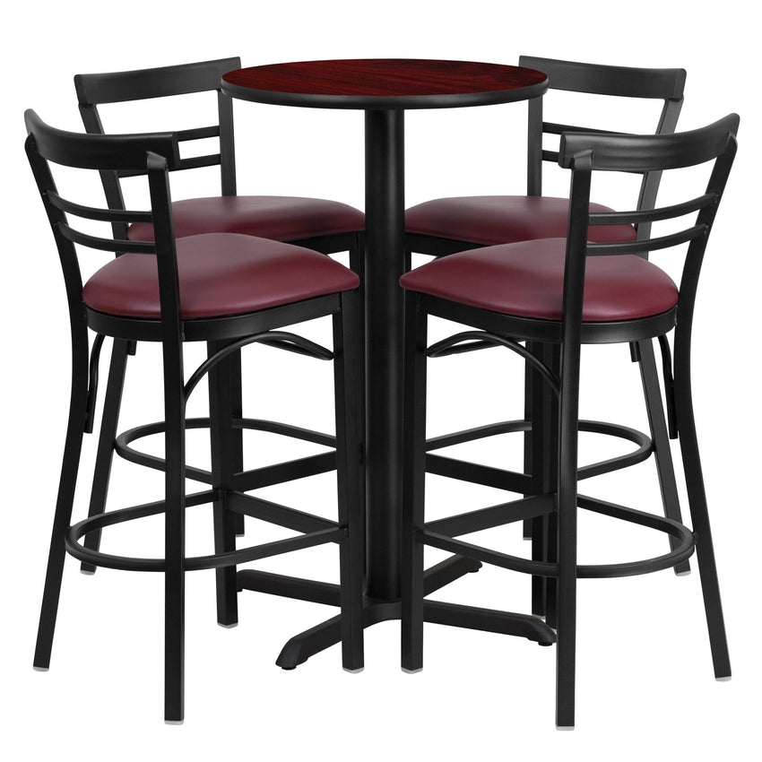 Carlton 24'' Round Laminate Table Set with X - Base and 4 Two - Slat Ladder Back Metal Barstools by Flash Furniture - SchoolOutlet