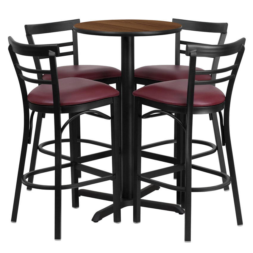 Carlton 24'' Round Laminate Table Set with X - Base and 4 Two - Slat Ladder Back Metal Barstools by Flash Furniture - SchoolOutlet