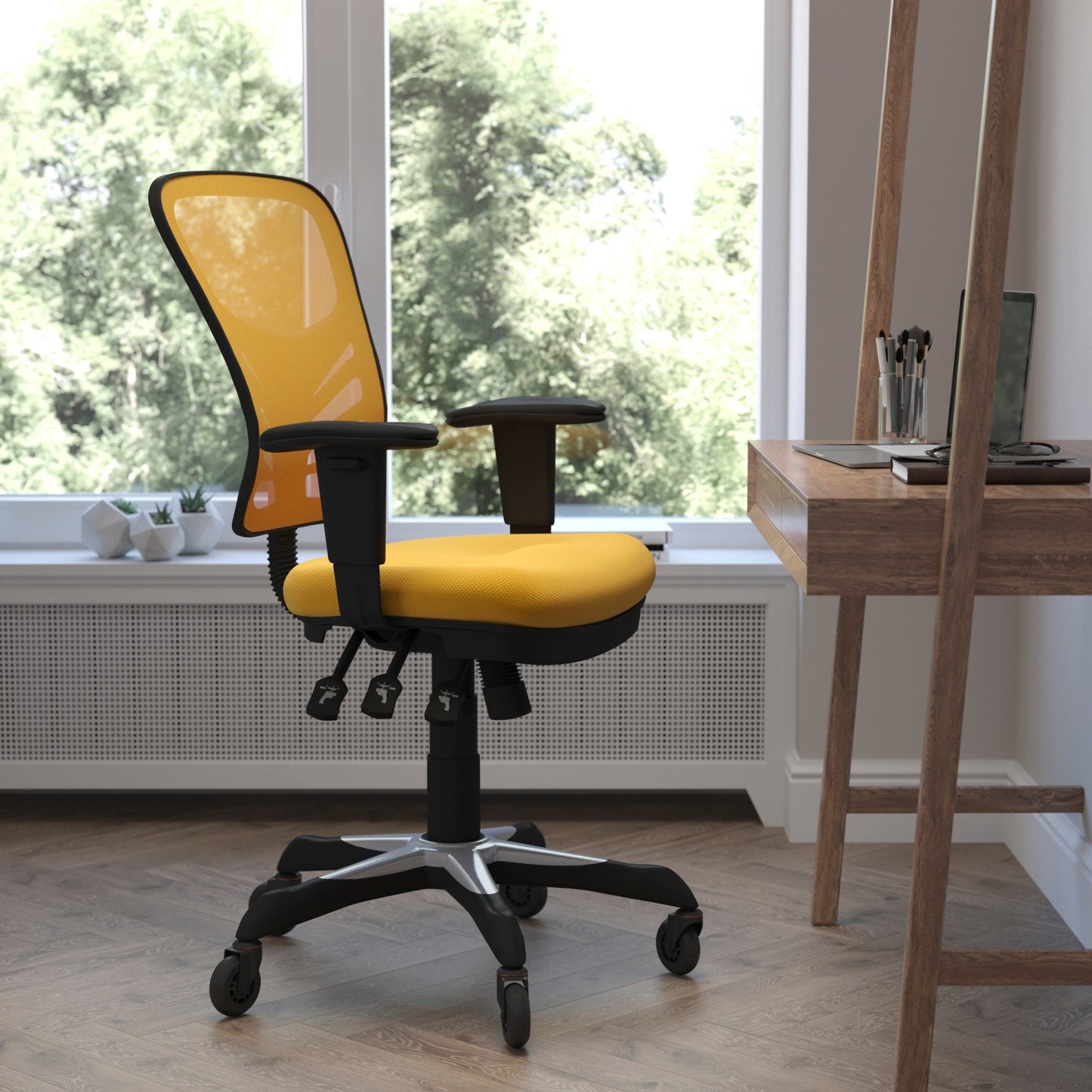 Nicholas Executive Swivel Ergonomic Office Chair with Adjustable Arms, Mid - Back Mesh Multifunction and Transparent Roller Wheels by Flash Furniture - SchoolOutlet