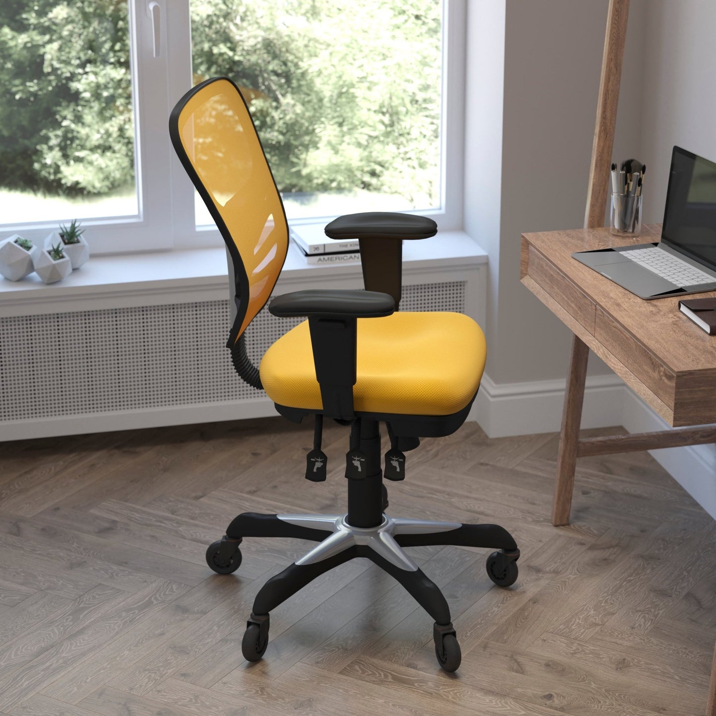 Nicholas Executive Swivel Ergonomic Office Chair with Adjustable Arms, Mid - Back Mesh Multifunction and Transparent Roller Wheels by Flash Furniture - SchoolOutlet