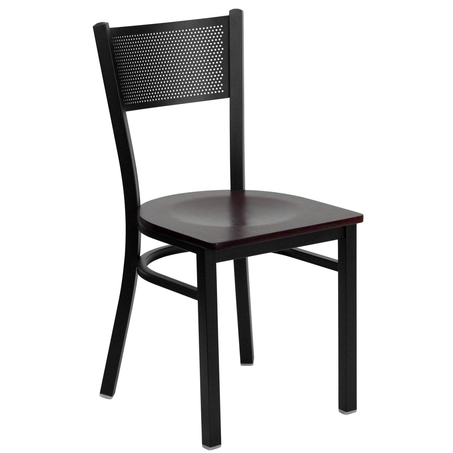 Clark 36'' Square Black Laminate Table Set with 4 Grid Back Metal Chairs - Mahogany Wood Seat by Flash Furniture - SchoolOutlet
