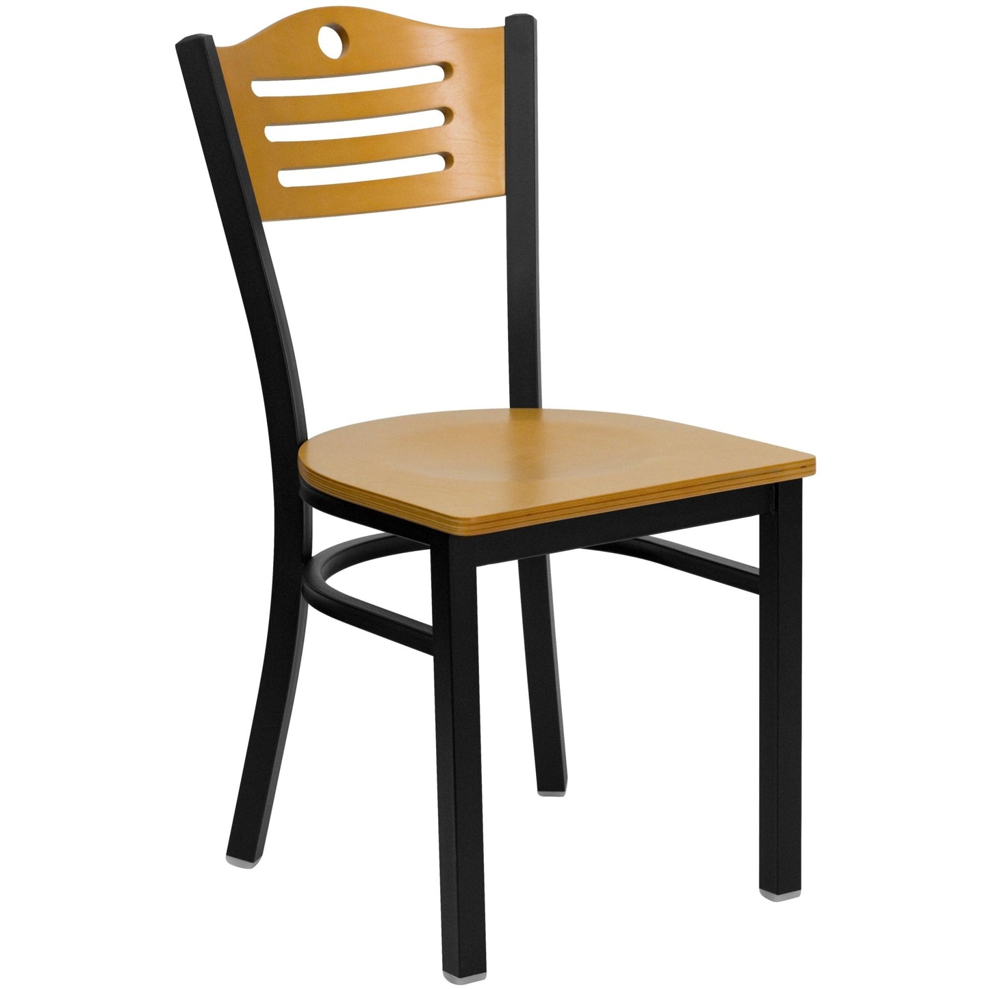 Clark 30'' Square Black Laminate Table Set with 4 Wood Slat Back Metal Chairs - Natural Wood Seat by Flash Furniture - SchoolOutlet