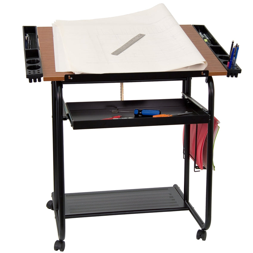 Swanson Adjustable Drawing and Drafting Table with Black Frame and Dual Wheel Casters by Flash Furniture - SchoolOutlet