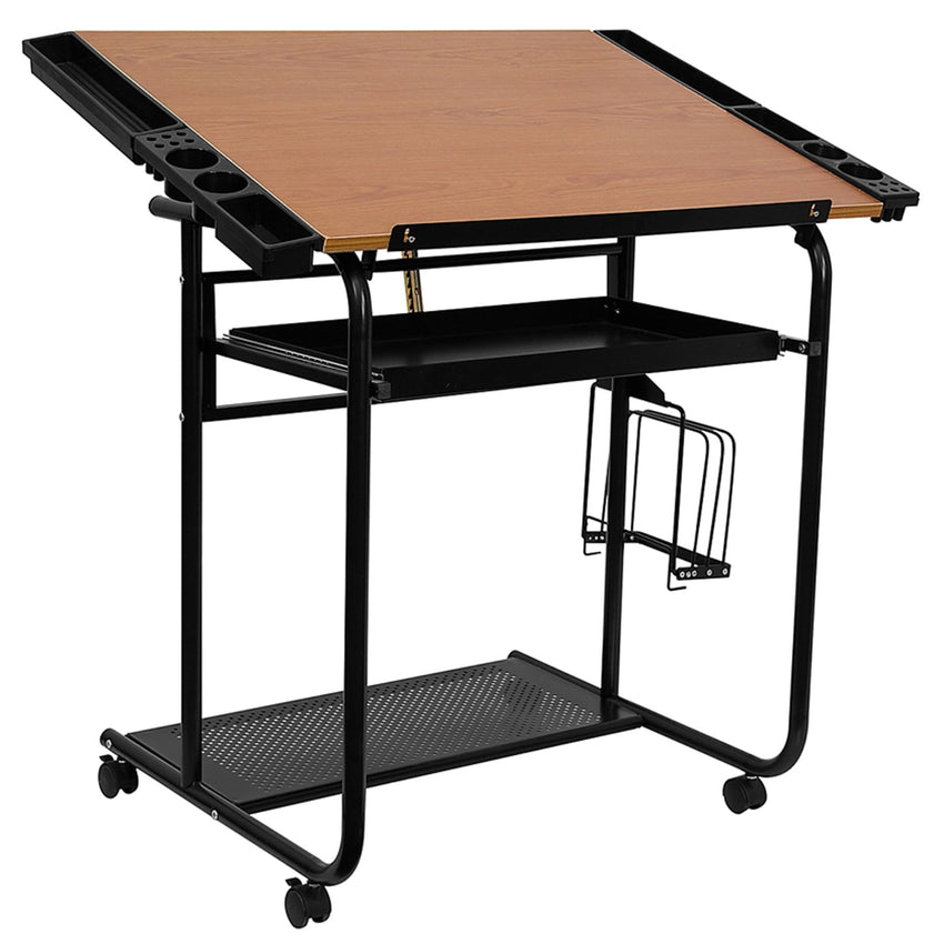 Swanson Adjustable Drawing and Drafting Table with Black Frame and Dual Wheel Casters by Flash Furniture - SchoolOutlet