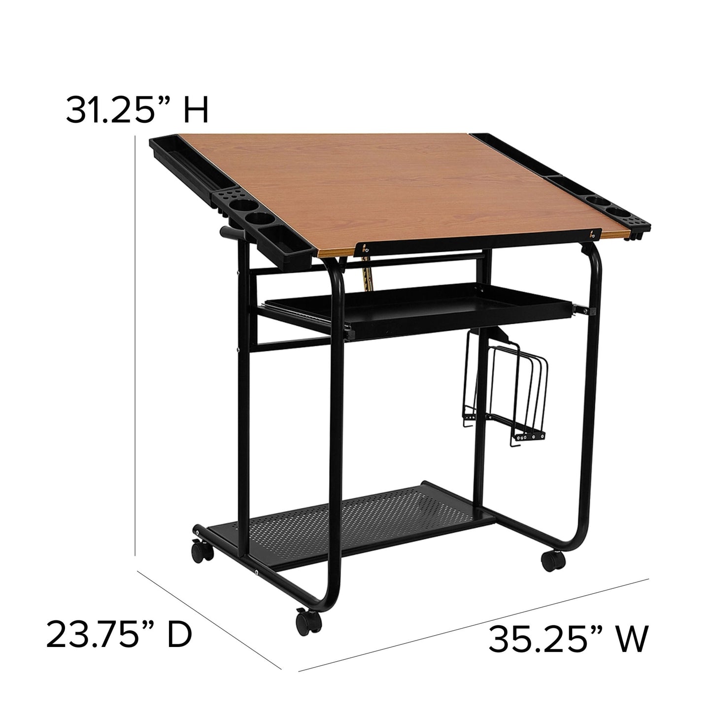 Swanson Adjustable Drawing and Drafting Table with Black Frame and Dual Wheel Casters by Flash Furniture - SchoolOutlet