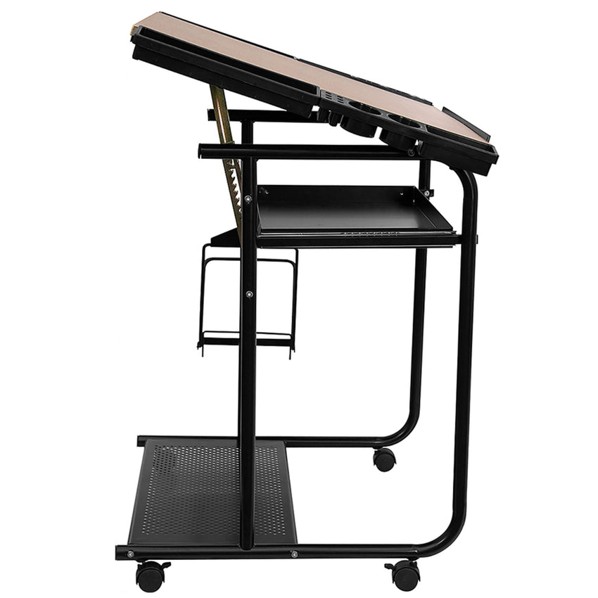 Swanson Adjustable Drawing and Drafting Table with Black Frame and Dual Wheel Casters by Flash Furniture - SchoolOutlet