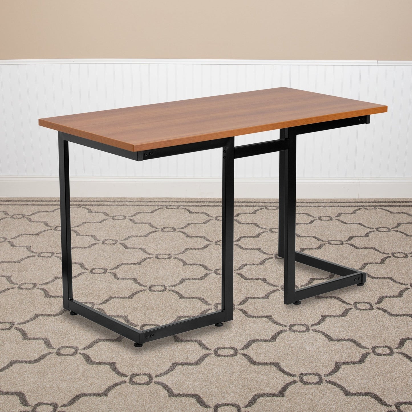 Computer Desk with Black Metal Frame - Cherry by Flash Furniture - SchoolOutlet