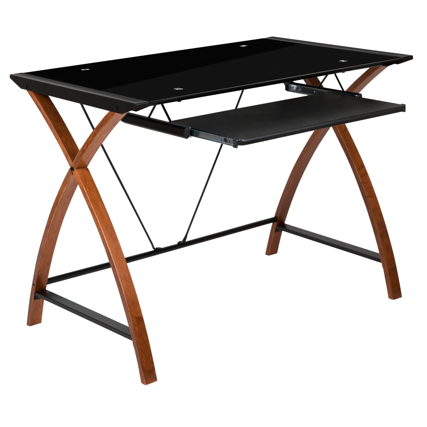 Jude Glass Computer Desk with Pull - Out Keyboard Tray and Crisscross Frame by Flash Furniture - SchoolOutlet