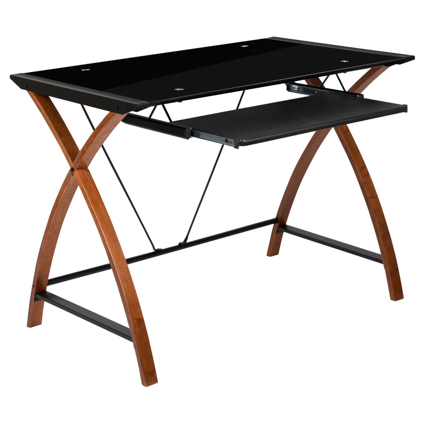Jude Glass Computer Desk with Pull - Out Keyboard Tray and Crisscross Frame by Flash Furniture - SchoolOutlet