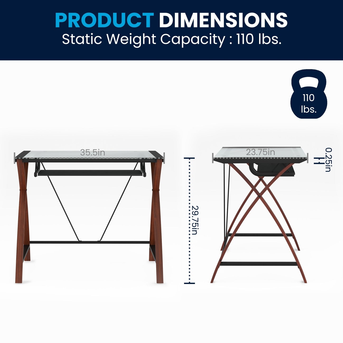 Jude Glass Computer Desk with Pull - Out Keyboard Tray and Crisscross Frame by Flash Furniture - SchoolOutlet