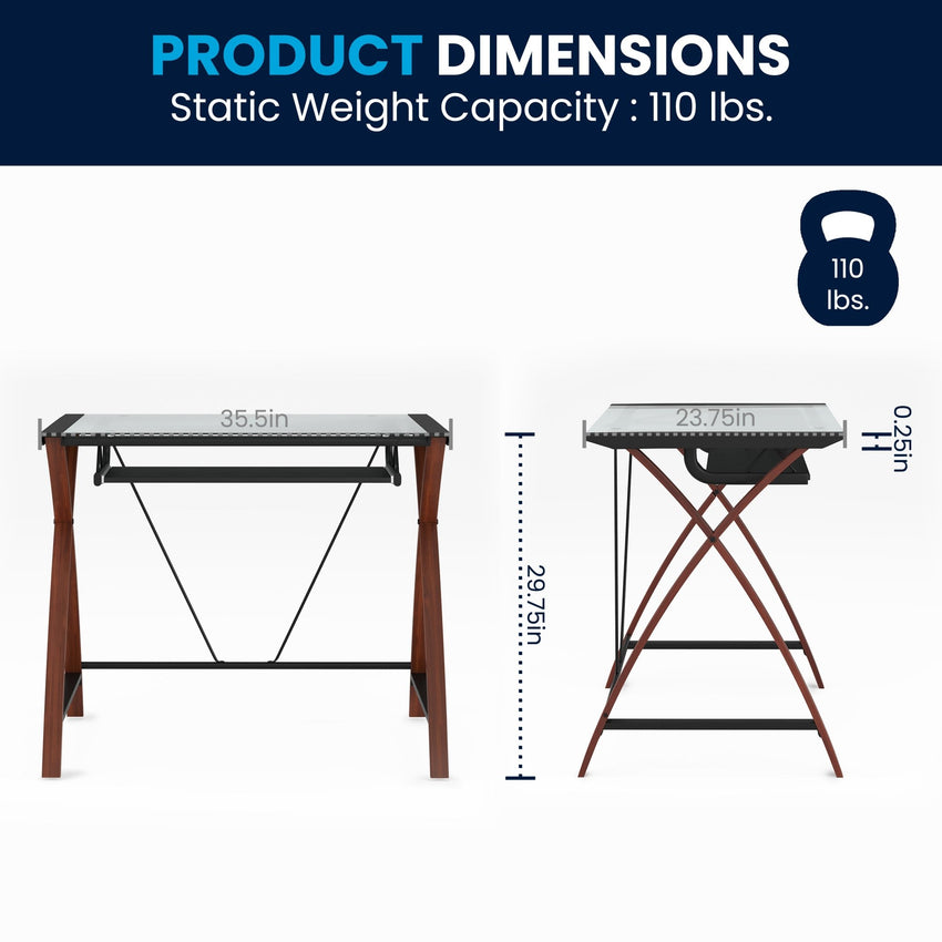 Jude Glass Computer Desk with Pull - Out Keyboard Tray and Crisscross Frame by Flash Furniture - SchoolOutlet