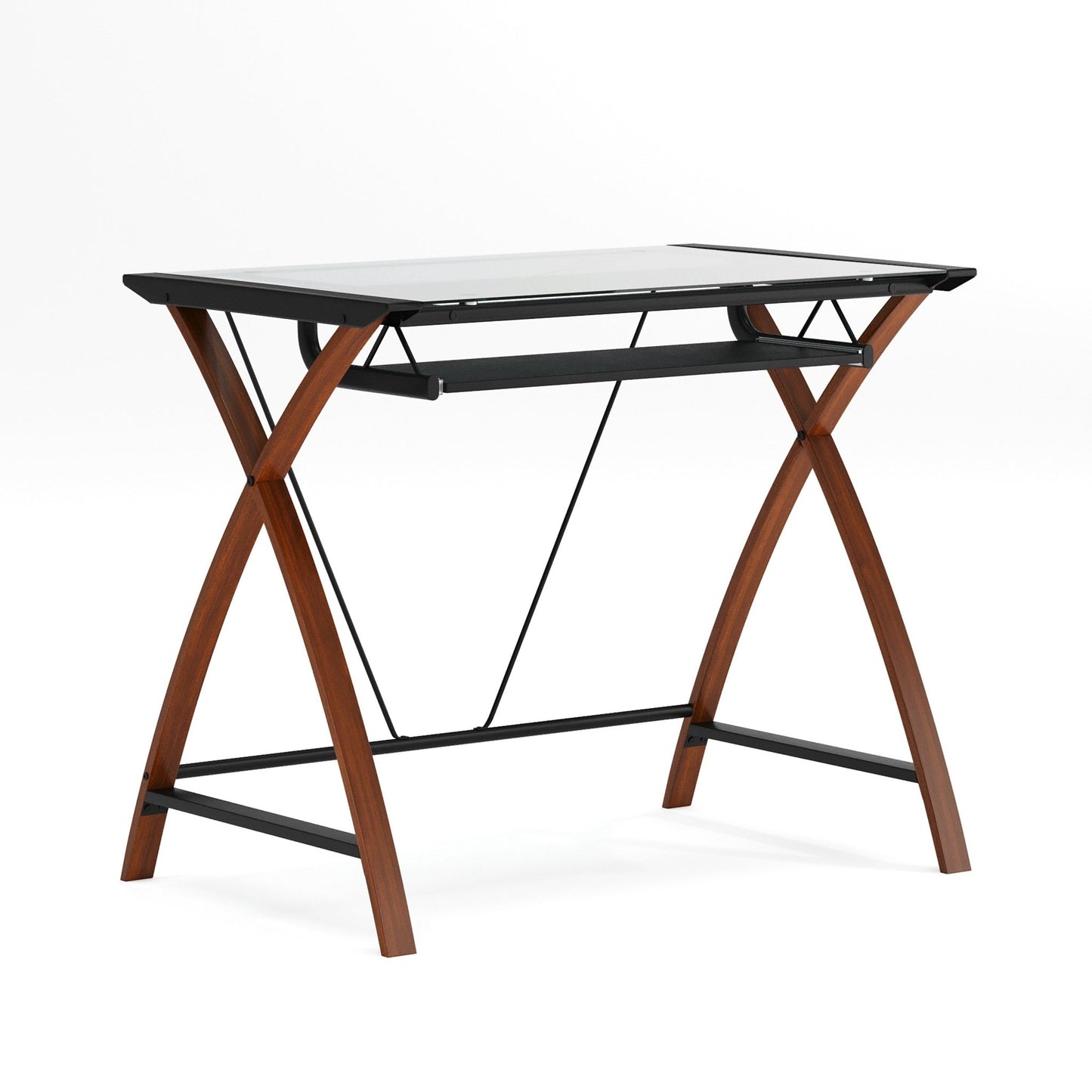 Jude Glass Computer Desk with Pull - Out Keyboard Tray and Crisscross Frame by Flash Furniture - SchoolOutlet