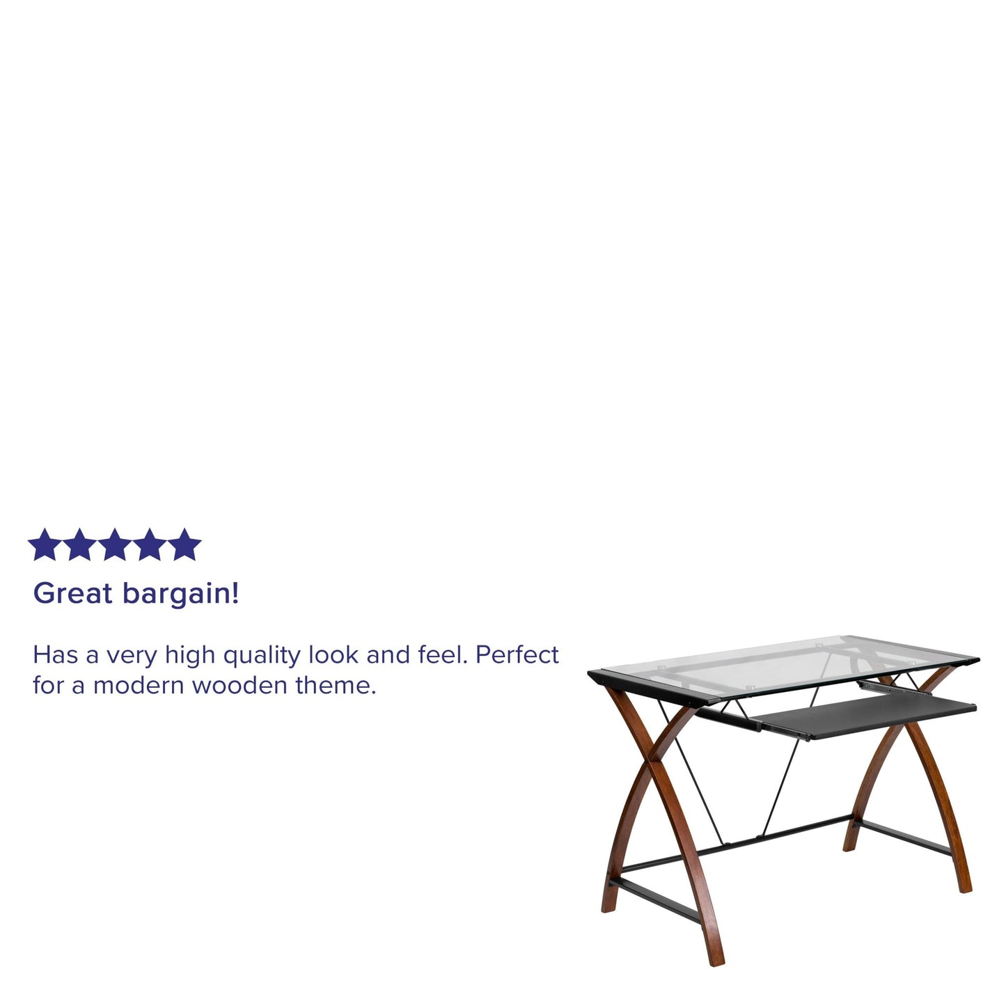 Jude Glass Computer Desk with Pull - Out Keyboard Tray and Crisscross Frame by Flash Furniture - SchoolOutlet