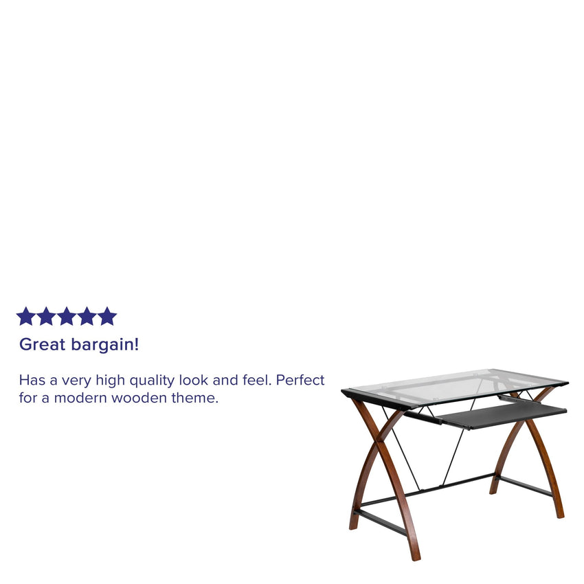 Jude Glass Computer Desk with Pull - Out Keyboard Tray and Crisscross Frame by Flash Furniture - SchoolOutlet