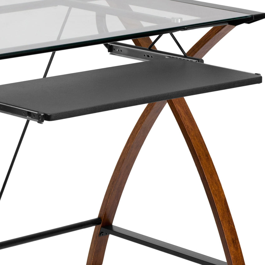 Jude Glass Computer Desk with Pull - Out Keyboard Tray and Crisscross Frame by Flash Furniture - SchoolOutlet