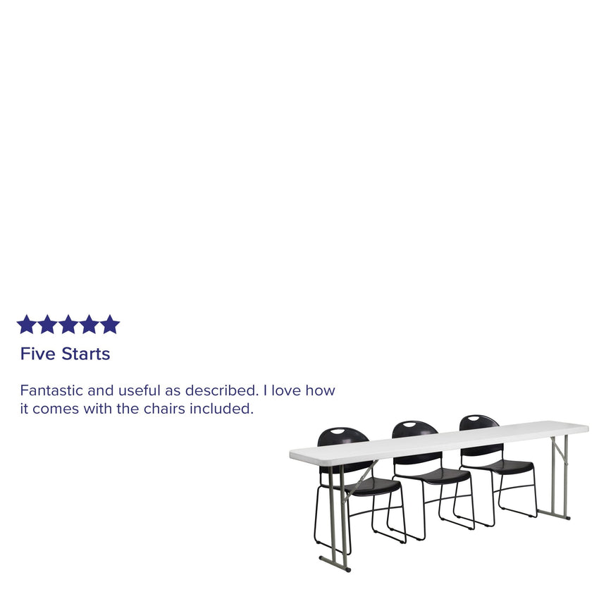 Kathryn 8 - Foot Plastic Folding Training Table Set with 3 Black Plastic Stack Chairs by Flash Furniture - SchoolOutlet