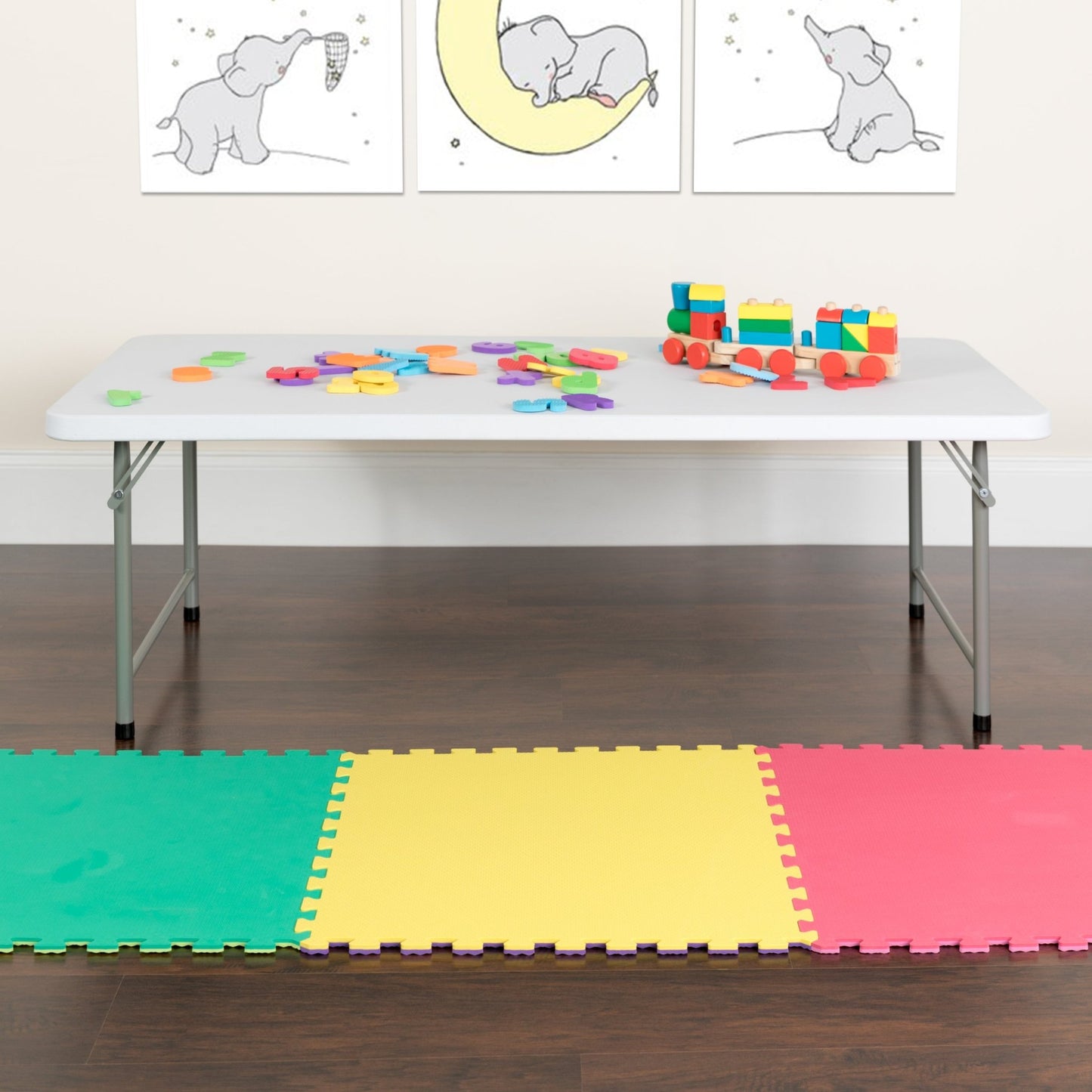 Paige 4.93 - Foot Kid's Granite White Plastic Folding Table by Flash Furniture - SchoolOutlet