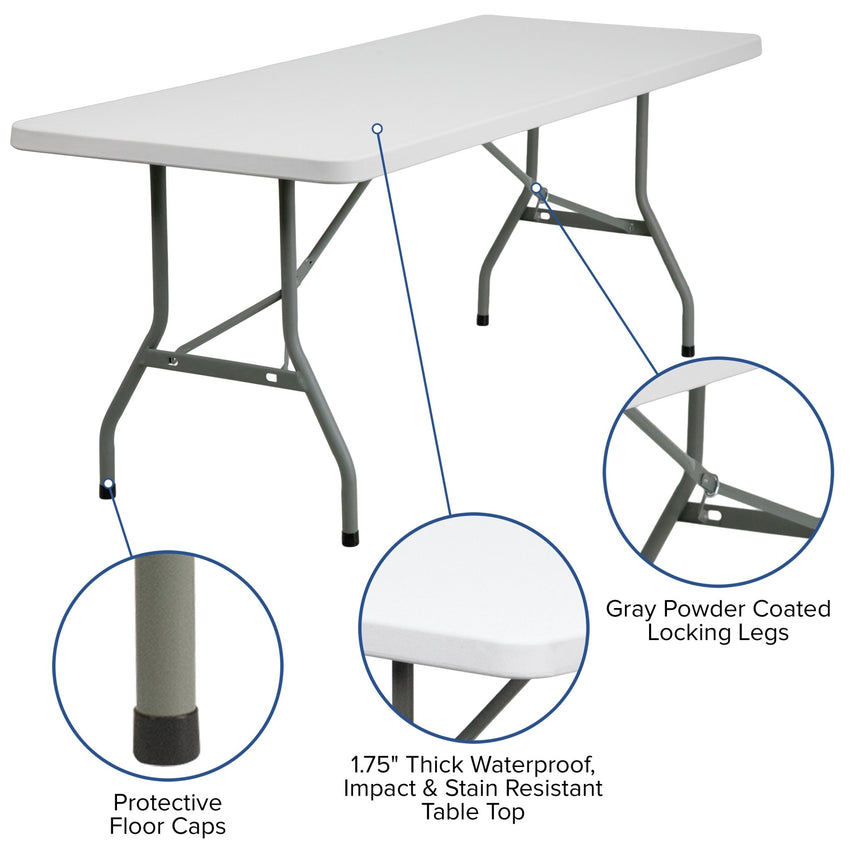 Kathryn 6 - Foot Rectangular Plastic Folding Table - Granite White by Flash Furniture - SchoolOutlet