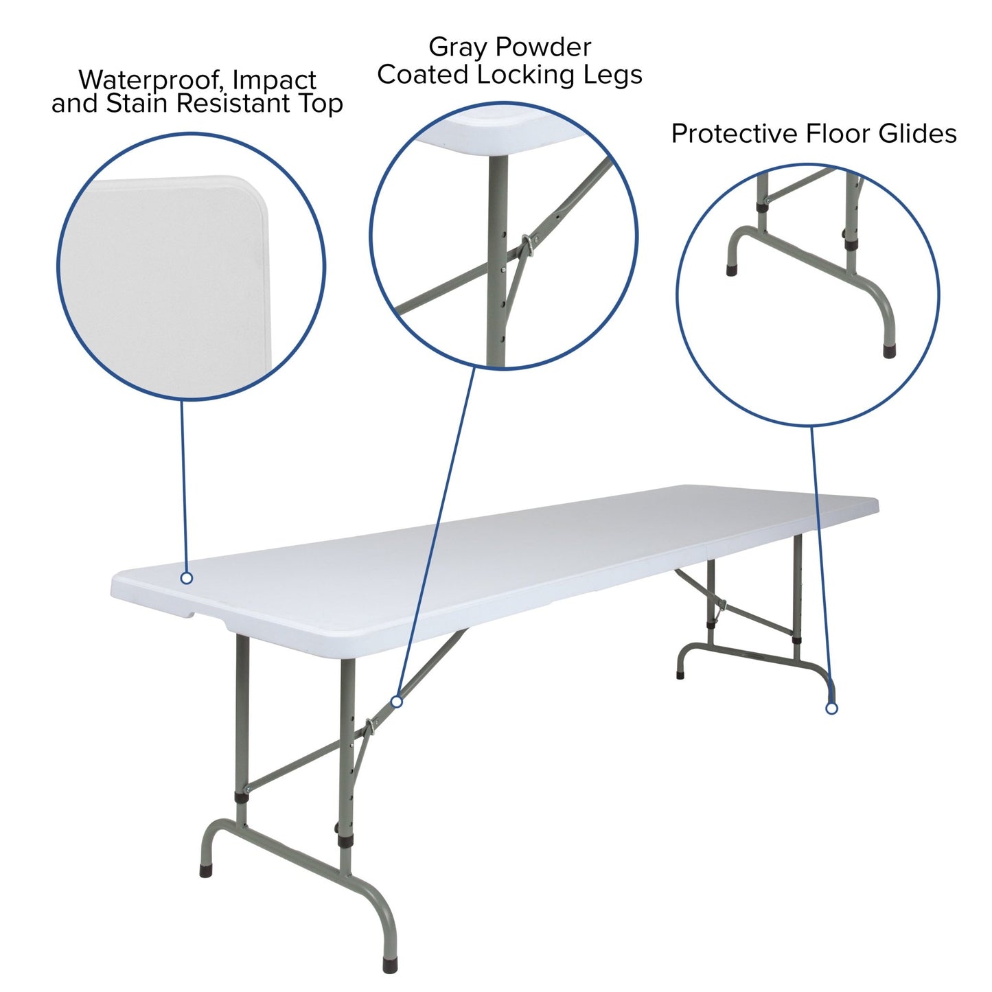 Kathryn 8 - Foot Rectangular Plastic Folding Table wiht Adjustable Height - Granite White by Flash Furniture - SchoolOutlet