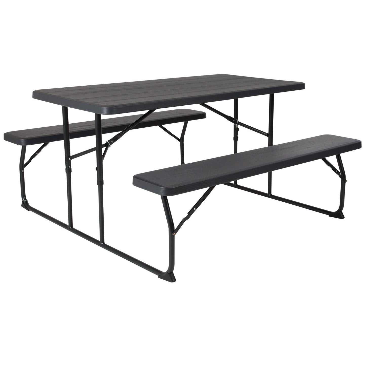 Insta - Fold 4.5 - Foot Wood Grain Folding Picnic Table and Benches by Flash Furniture - SchoolOutlet
