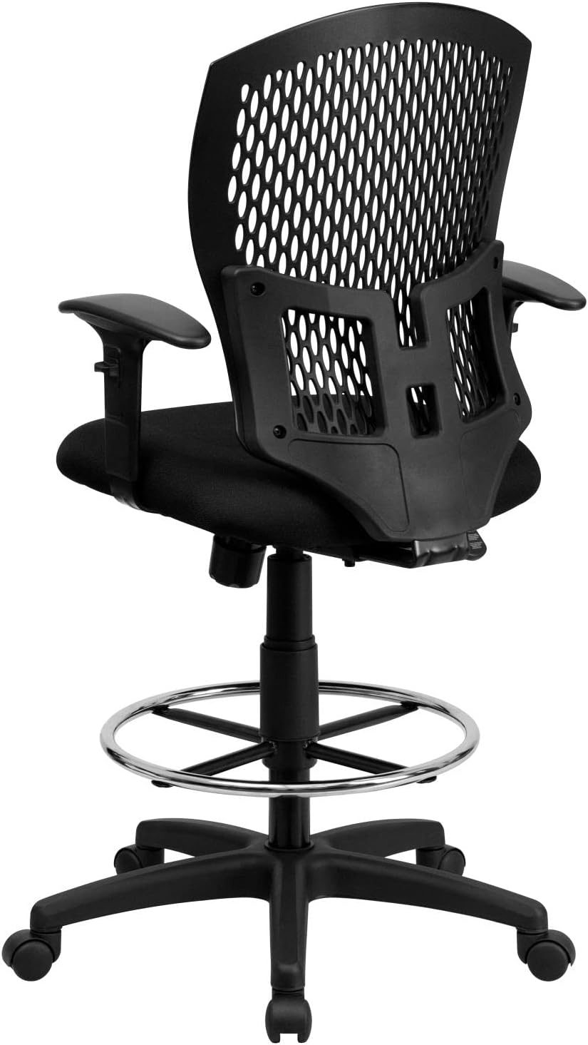 Moss Mid - Back Designer Back Drafting Chair with Fabric Seat and Adjustable Arms by Flash Furniture - SchoolOutlet