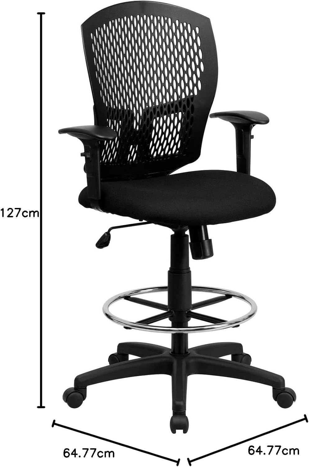 Moss Mid - Back Designer Back Drafting Chair with Fabric Seat and Adjustable Arms by Flash Furniture - SchoolOutlet