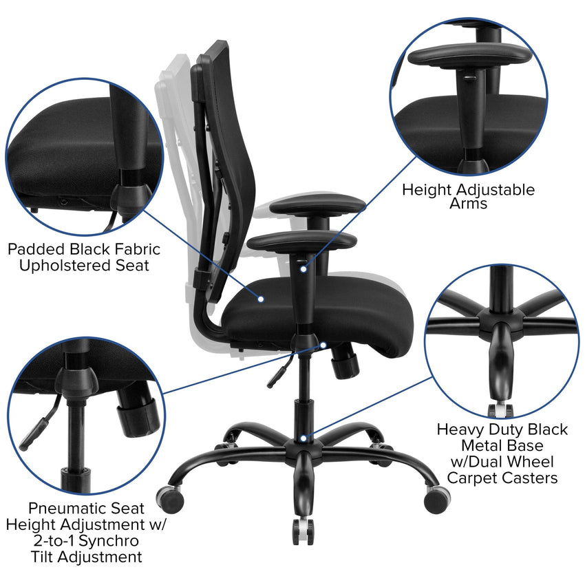 HERCULES Series Big & Tall Executive Swivel Ergonomic Office Chair with Adjustable Arms, Black Mesh - 400 lb. Rated by Flash Furniture - SchoolOutlet